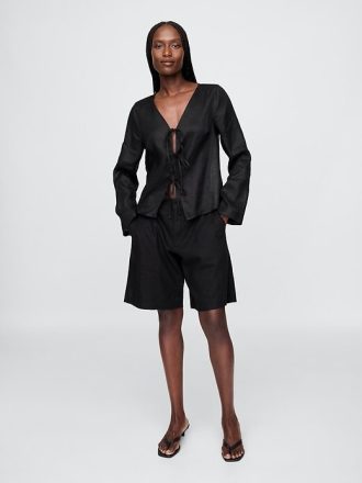 365 Shorts de cintura baixa em mistura de linho