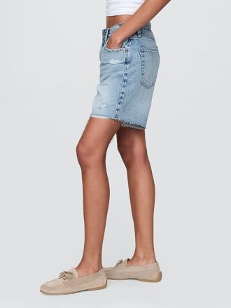 Bermuda jeans larga estilo anos 90, cintura média, 8″