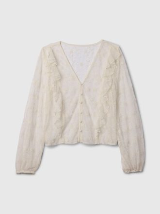 Blusa com babados e renda reciclada