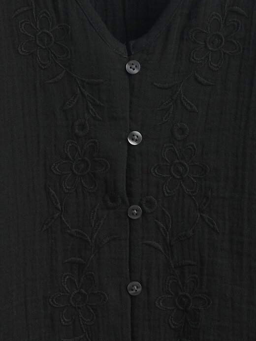 Blusa de algodão com decote em V bordado Blusa de algodão com decote em V bordado