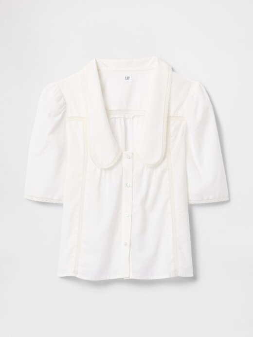 Blusa de renda com manga bufante e gola Blusa de renda com manga bufante e gola