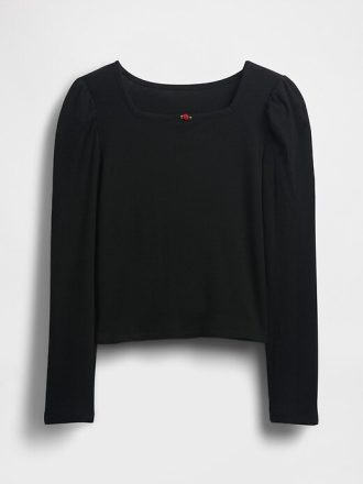 Blusa infantil canelada com manga bufante