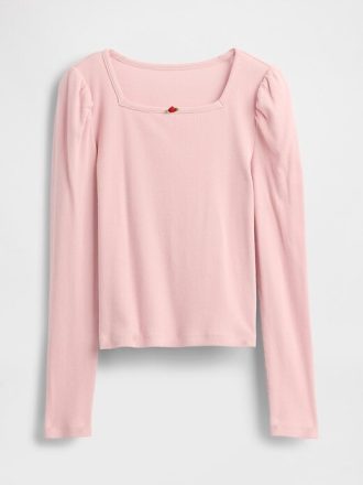 Blusa infantil canelada com manga bufante