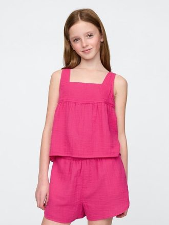 Blusa infantil de gaze amassada e balanço