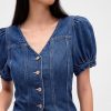 Blusa jeans com manga bufante e costura