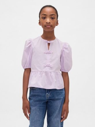 Blusa peplum infantil com manga bufante