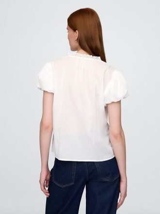 Blusa Pintuck com Mangas Bolhas