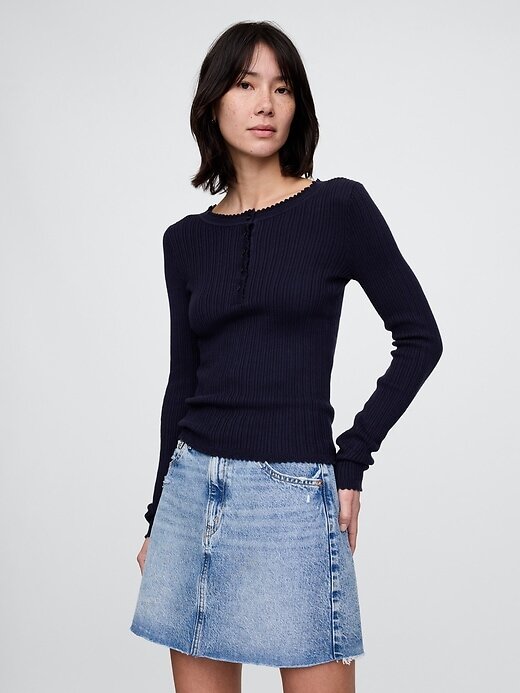 Blusa suéter Pointelle Henley Blusa suéter Pointelle Henley