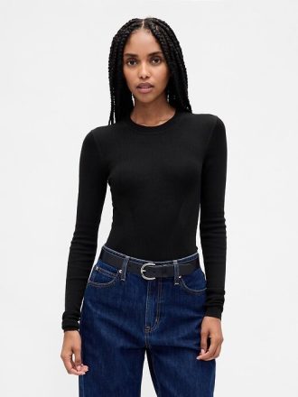 Body suéter canelado transparente