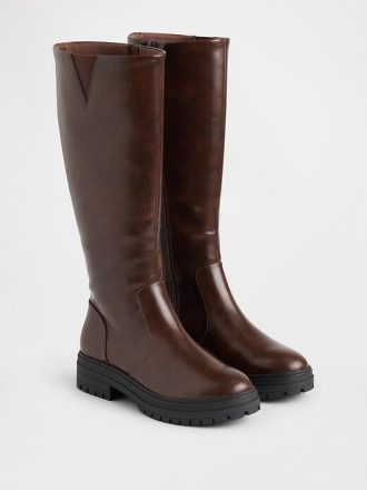 Botas altas de couro vegano com sola de couro