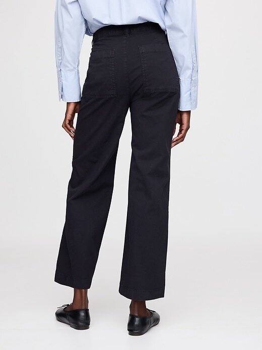 Calça cáqui de perna larga com cintura alta e tornozelo Calça cáqui de perna larga com cintura alta e tornozelo