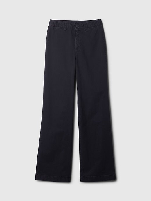 Calça cáqui de perna larga com cintura alta e tornozelo Calça cáqui de perna larga com cintura alta e tornozelo