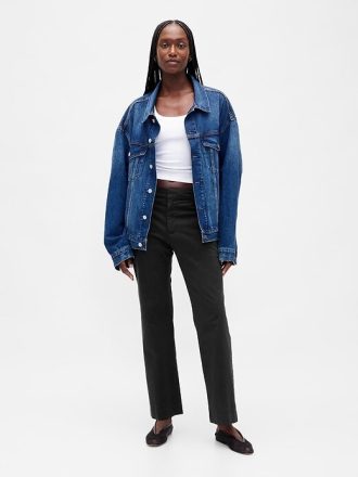 Calça cáqui reta de cintura média