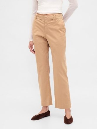 Calça cáqui reta de cintura média