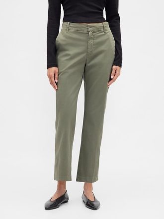 Calça cáqui reta de cintura média