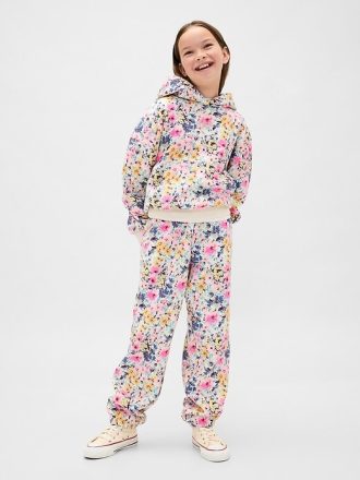Calça de moletom infantil vintage macia e relaxada com estampa floral