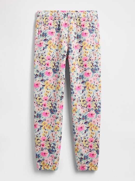 Calça de moletom infantil vintage macia e relaxada com estampa floral Calça de moletom infantil vintage macia e relaxada com estampa floral