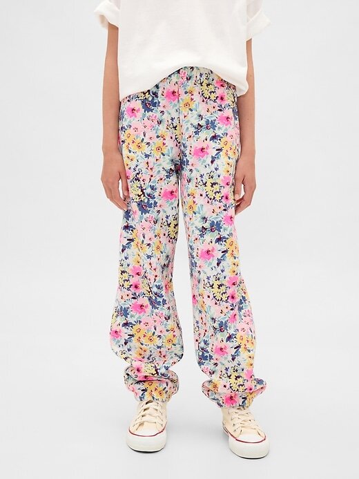 Calça de moletom infantil vintage macia e relaxada com estampa floral Calça de moletom infantil vintage macia e relaxada com estampa floral