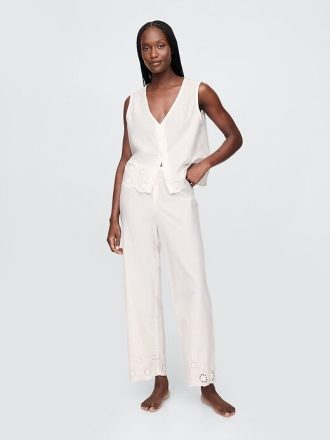 Calça de pijama com bainha de ilhós