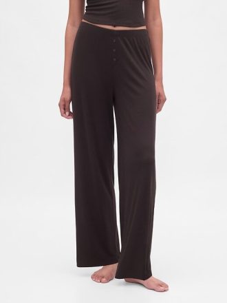 Calça de pijama mini canelada de perna larga