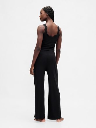 Calça de pijama mini canelada de perna larga