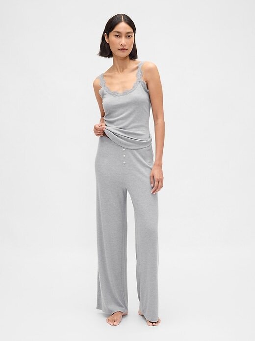 Calça de pijama mini canelada de perna larga Calça de pijama mini canelada de perna larga