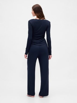 Calça de pijama mini canelada de perna larga