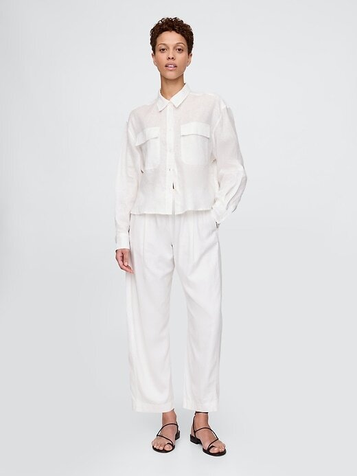 Calça Easy Barrel de linho misto de cintura média Calça Easy Barrel de linho misto de cintura média