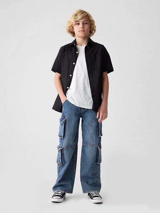Calça Jeans Baggy Cargo Dupla Infantil Calça Jeans Baggy Cargo Dupla Infantil