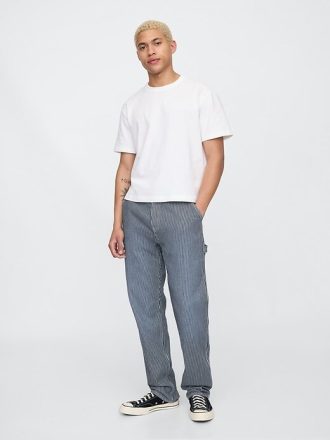 Calça jeans Carpenter reta listrada UltraSoft Denim