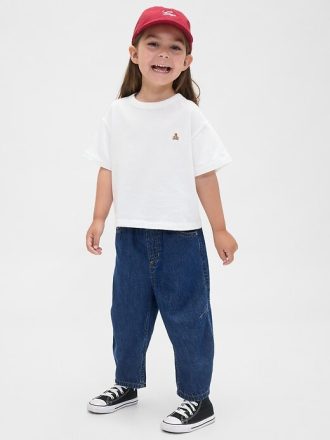 Calça jeans com cano alto para bebês e crianças pequenas