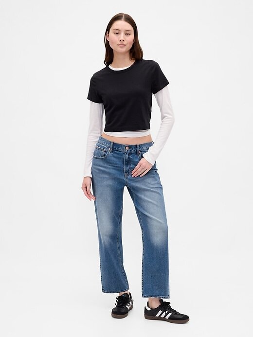 Calça jeans cropped relaxada de cintura média Calça jeans cropped relaxada de cintura média