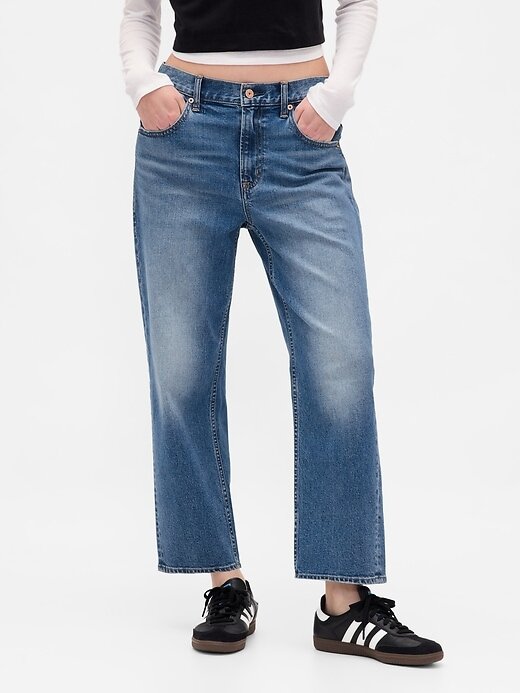 Calça jeans cropped relaxada de cintura média Calça jeans cropped relaxada de cintura média