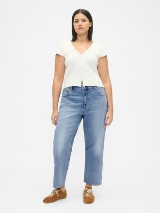 Calça jeans cropped relaxada de cintura média