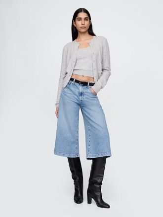 Calça Jeans Culotte de Cintura Alta