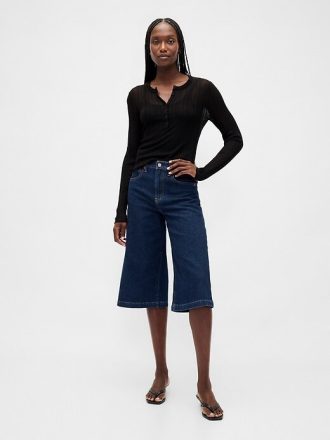 Calça Jeans Culotte de Cintura Alta