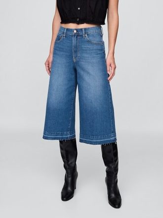 Calça Jeans Culotte de Cintura Alta