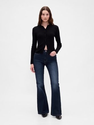 Calça jeans flare de cintura alta dos anos 70