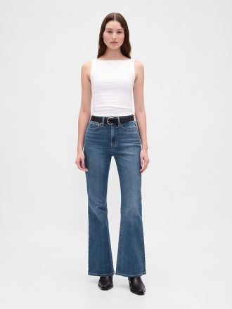 Calça jeans flare de cintura alta dos anos 70