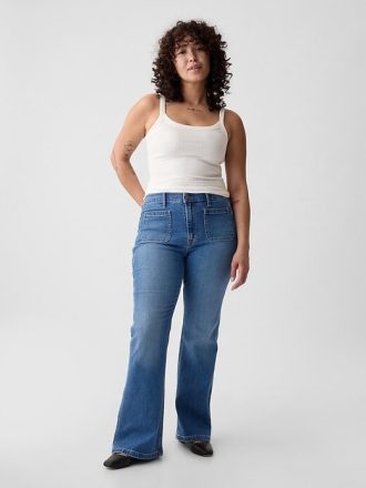 Calça jeans flare de cintura alta dos anos 70
