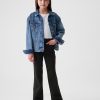 Calça jeans flare infantil de cintura alta dos anos 70