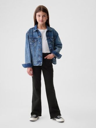 Calça jeans flare infantil de cintura alta dos anos 70