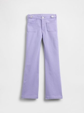 Calça jeans flare infantil de cintura alta dos anos 70