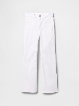 Calça jeans flare infantil de cintura alta dos anos 70