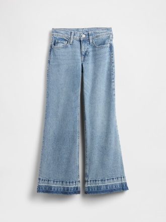 Calça jeans flare infantil de cintura baixa e folgada