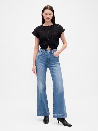 Calça jeans flare relaxada de cintura alta