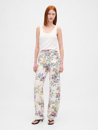 Calça jeans floral de cintura alta