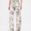 Calça jeans floral de cintura alta