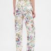 Calça jeans floral de cintura alta