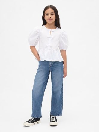 Calça jeans infantil cropped ultramacia e relaxada de cintura média